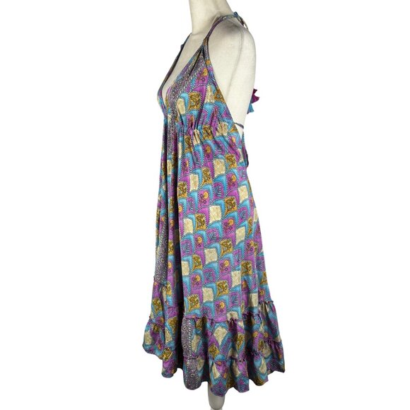 Like new! Free People Silk Boho Halter Maxi Dress – Open Back Tassel Ties Size S - Picture 12 of 12